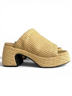 GANNI Butterfly Raffia Platform Mules Sandals in Natural Womens Size 37 | 7